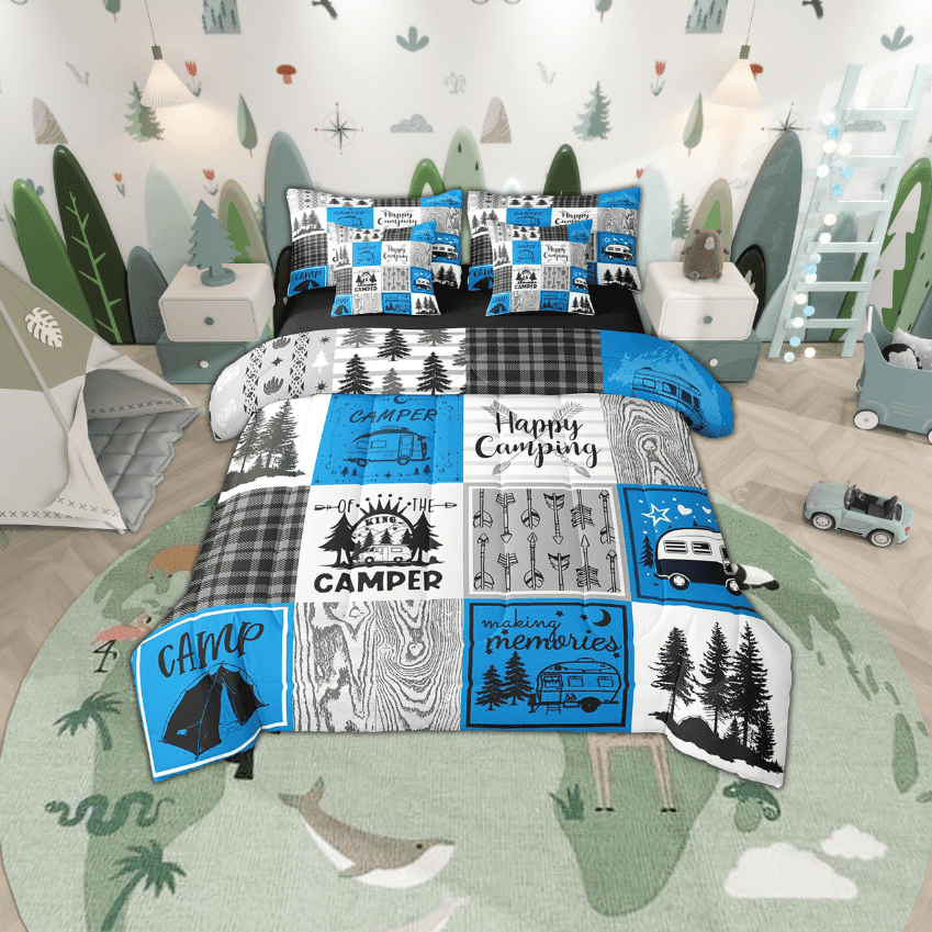 Blue Rv Bedding Set King Rustic Camper Bed In A Bag 7 Piece Camping Bunk Accessories For Camper Car Rv Comforter Set For Travel Trailers Country Buffalo Plaid Pine Tree Arrow Bed Set