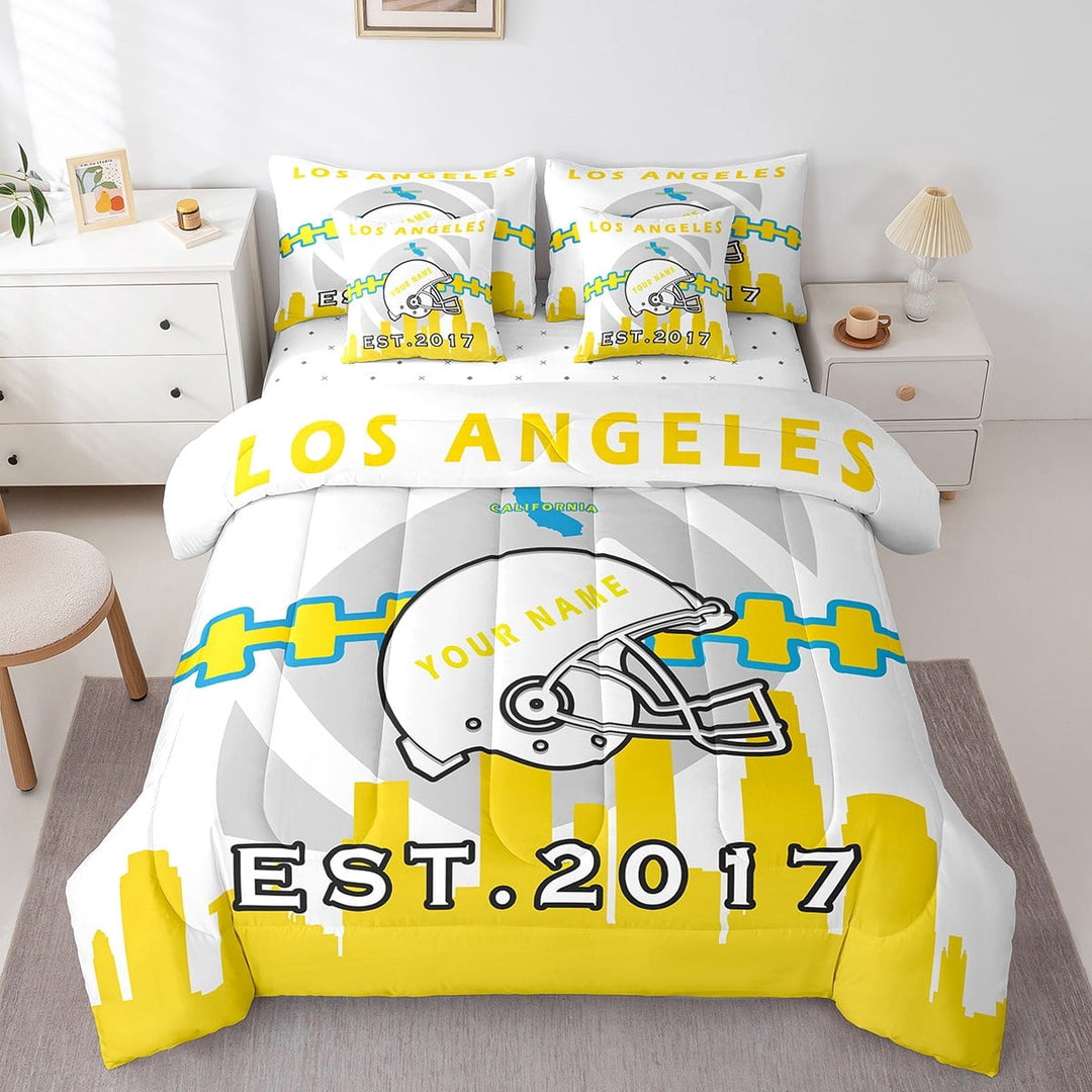Erosebridal 7 Pcs Comforter Set Twin Size,Customized Football Bed in a Bag with Flat Sheet and Fitted Sheet and Adults,American Football Bedding Set with Pillowcase and Sham(Los Angeles 2)