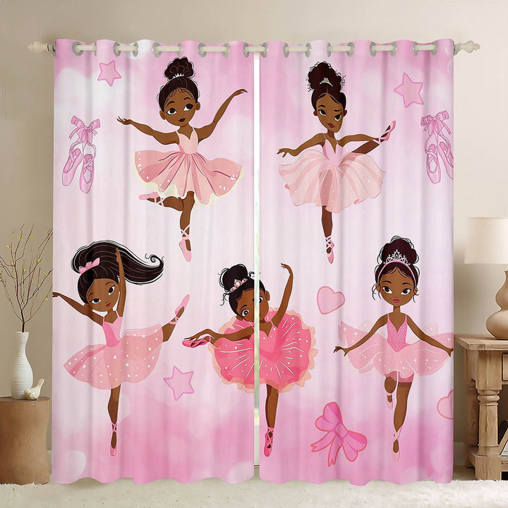 Cute Little Ballet Princess Blackout Curtains Black Curtains for Living Room 2 Panels 38Wx45L,American African Afro Magical Curtains &amp; Drapes,Pink Cute Room Decor
