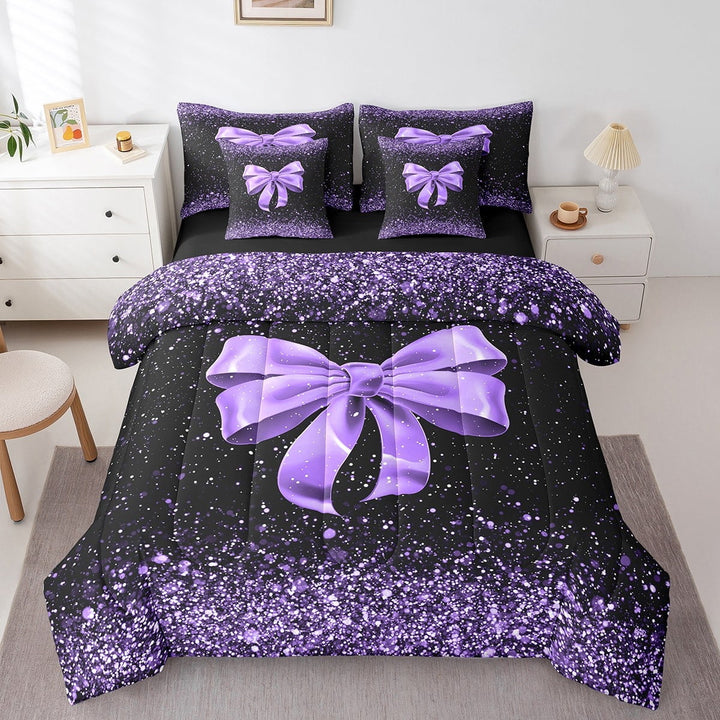 Erosebridal Cartoon Bow Tie Bedding Sets King Size,Sparkling Glitter Bed in a Bag King size,Microfiber Reversible Bedding King Size,Bling Room Decorative,7 Pieces