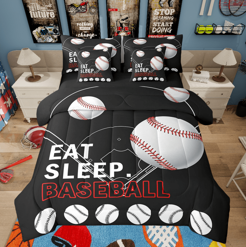 Erosebridal 7 Piece Baseball Bed in a Bag Full Size Sports Kids Boys Bedding Sets, Baseball Ball Print Full Size Bedding, Baseball Court Decor Bed Set Sports Baseball Player Games Sheets