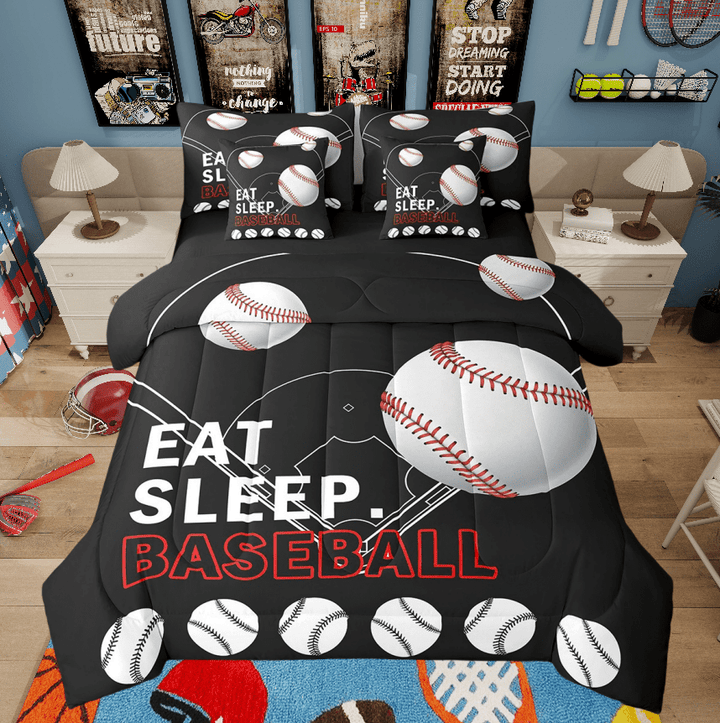 Erosebridal 7 Piece Baseball Bed in a Bag Full Size Sports Kids Boys Bedding Sets, Baseball Ball Print Full Size Bedding, Baseball Court Decor Bed Set Sports Baseball Player Games Sheets