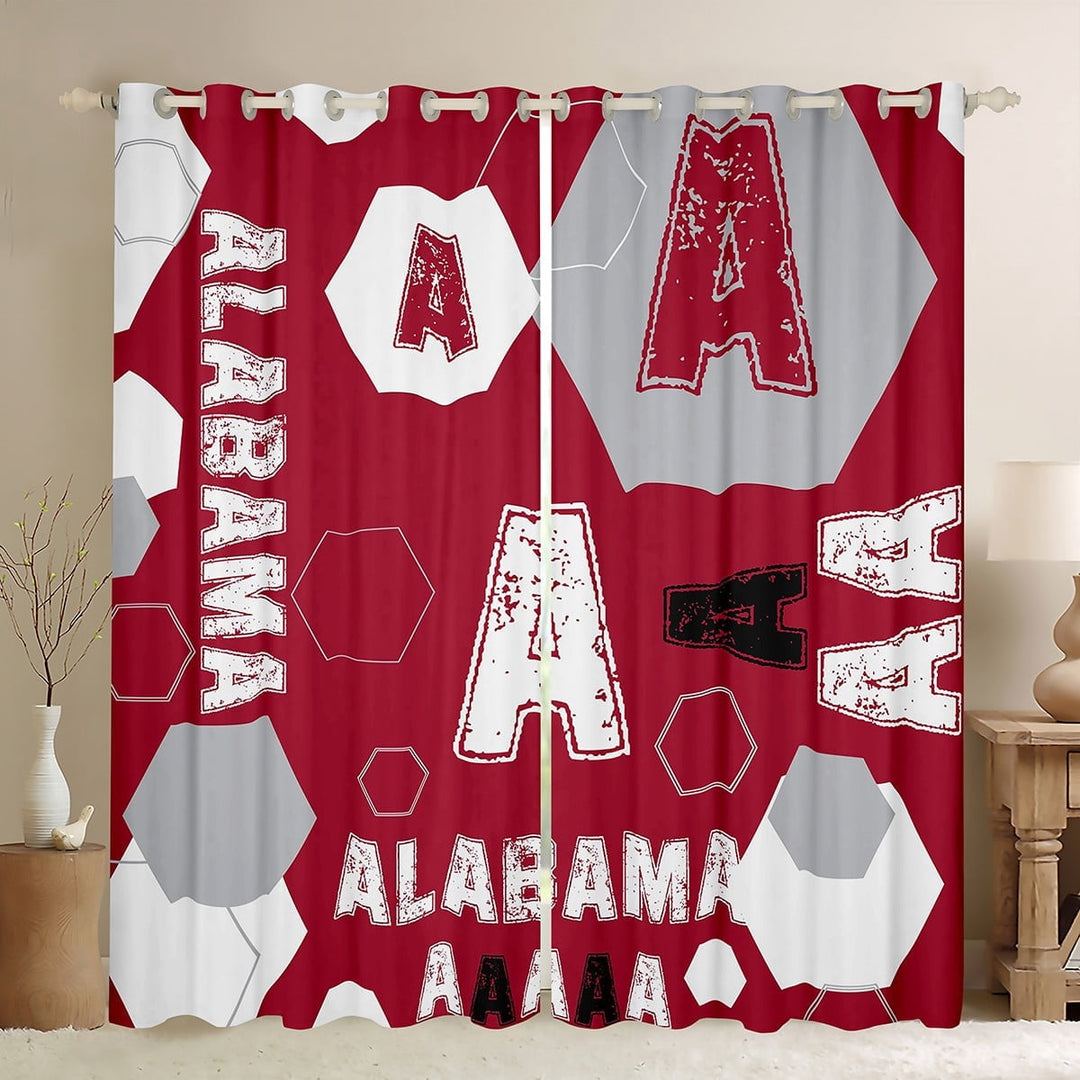 Manfei Letter A Monogrammed Black Out Curtains,Alabama Sport City Curtains Pack of 2 (42x63 Each),Red Gray White Bedroom Curtains For Boys Kids,Microfiber Room Decorative
