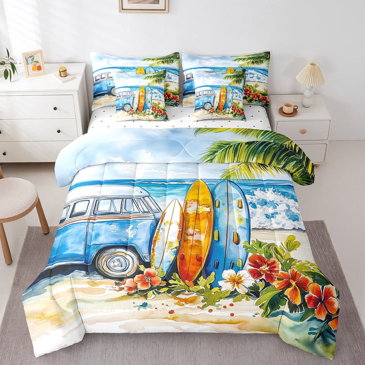 Erosebridal Sea Beach Camping Bed in a Bag Twin Size,Rv Accessories Bed Set,Chic Flower Surfboard Bedding Twin Size,Super Cozy Room Decoration Reversible,7 Pieces
