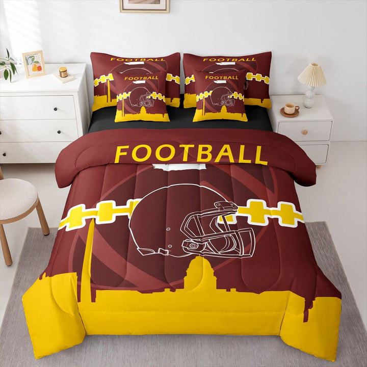 7 Pcs Comforter Set Queen Size,Football Fans Bed in a Bag with Flat Sheet and Fitted Sheet and Adults,Sports Bedding Set with Pillowcase and Sham(Washington)