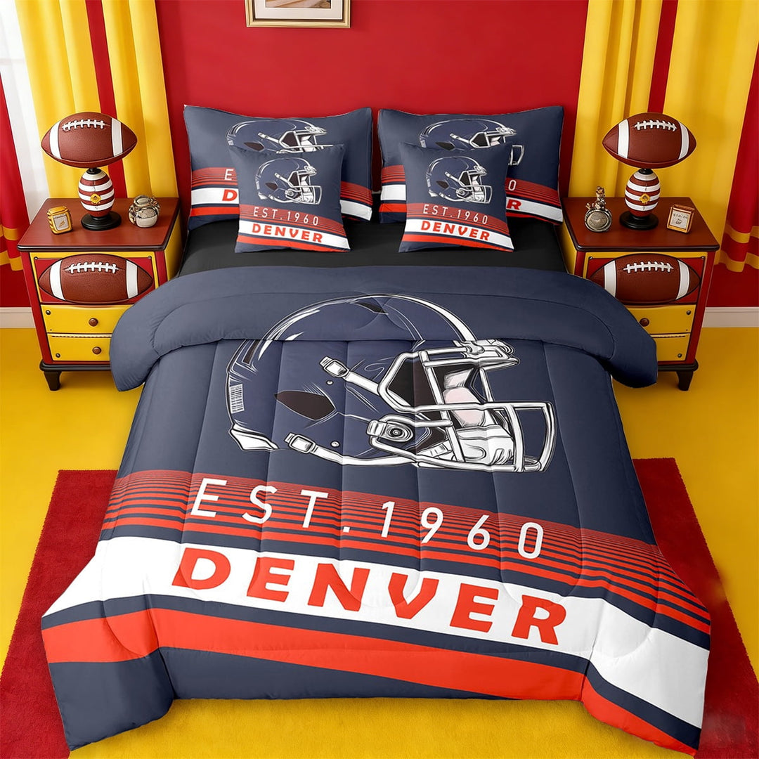 Erosebridal Football City Bedding Twin Size,American Football Sport Comforter Sets with Sheets,Denver Bedding Sets Twin Size,Stylish Bedroom Decor Reversible,7pcs