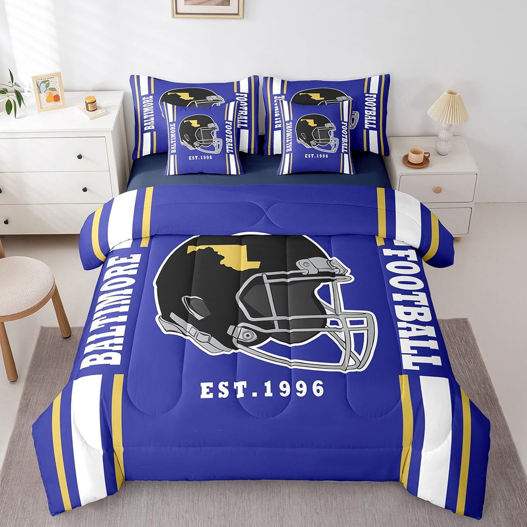 Erosebridal Baltimore Silhouette Bedding Twin Size,Football City Comforter Sets with Sheets,Blue Black Bedding Sets Twin Size,Super Cozy Room Decor Reversible,7pcs
