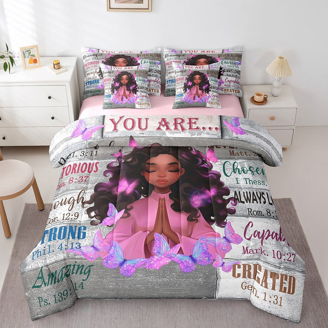 Black Bed in a Bag Queen size Women, American African Bedding Sets, Pink Reversible