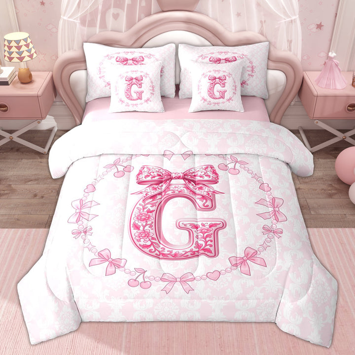 Erosebridal Ribbon Love Heart Bedding Comforter Set for Girl, Purple Watercolor King Bedding Sets, 7pcs