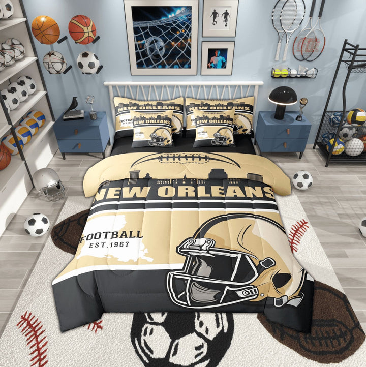 Erosebridal American City Bedding, Football Player Bed in a Bag, Black Wheat Reversible Bed Set, Breathable Bedroom Decor, 7 Pieces