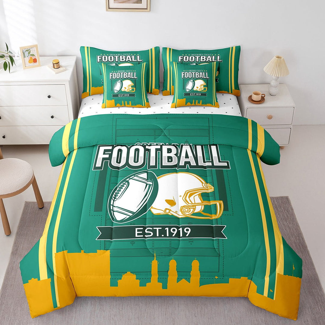 Erosebridal Rugby Bedding Sets Twin Size,Stripes Sport Comforter Sets with Sheets,Football Gaming Decor,Reversible,Breathable,7-Piece