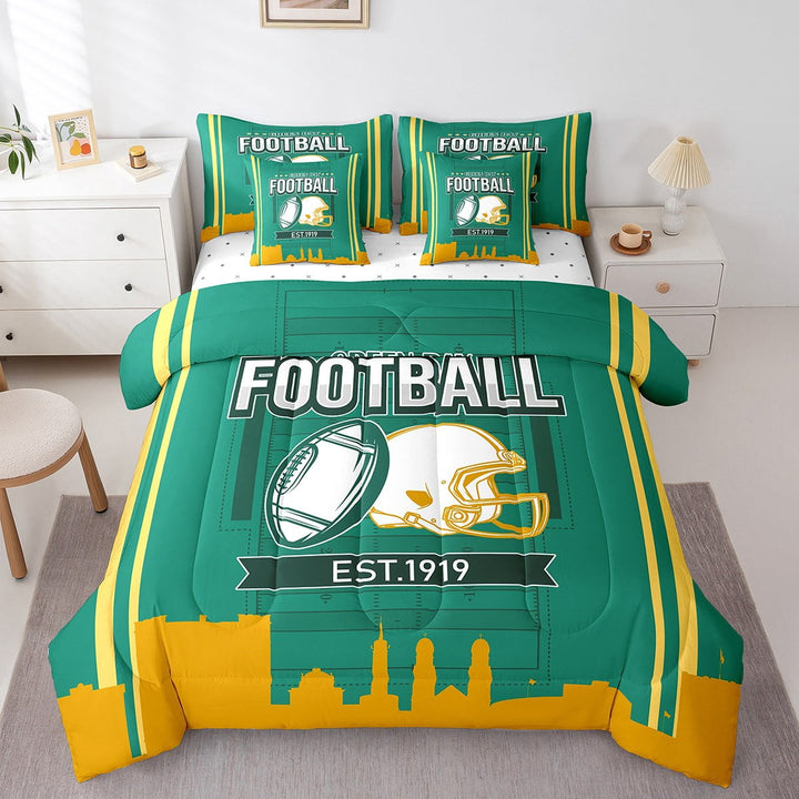 Erosebridal Rugby Bedding Sets Twin Size,Stripes Sport Comforter Sets with Sheets,Football Gaming Decor,Reversible,Breathable,7-Piece