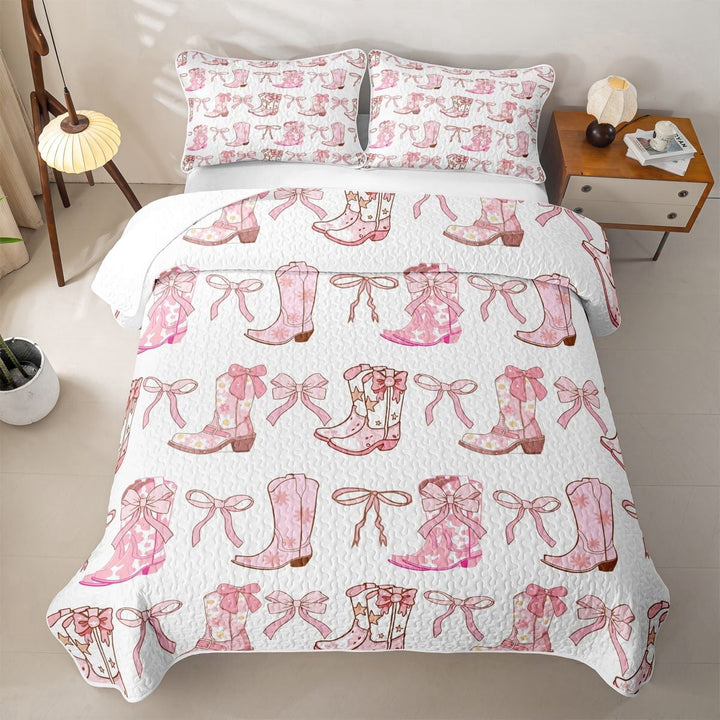 Erosebridal Cowgirl Boot Silhouettes Quilt Full,Bowknot Full Bedspread Sets,3 Pieces