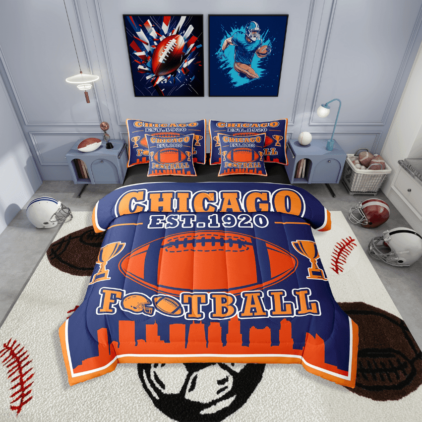Erosebridal Teen Ball Gaming Football Bedding Sets Twin Size,Sport Game Comforter Sets with Sheets,Gamer Decoration(Chicago),Reversible,Lightweight,7-Piece