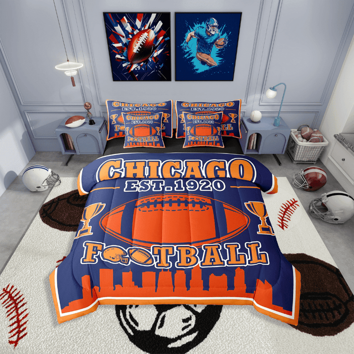 Erosebridal Teen Ball Gaming Football Bedding Sets Twin Size,Sport Game Comforter Sets with Sheets,Gamer Decoration(Chicago),Reversible,Lightweight,7-Piece