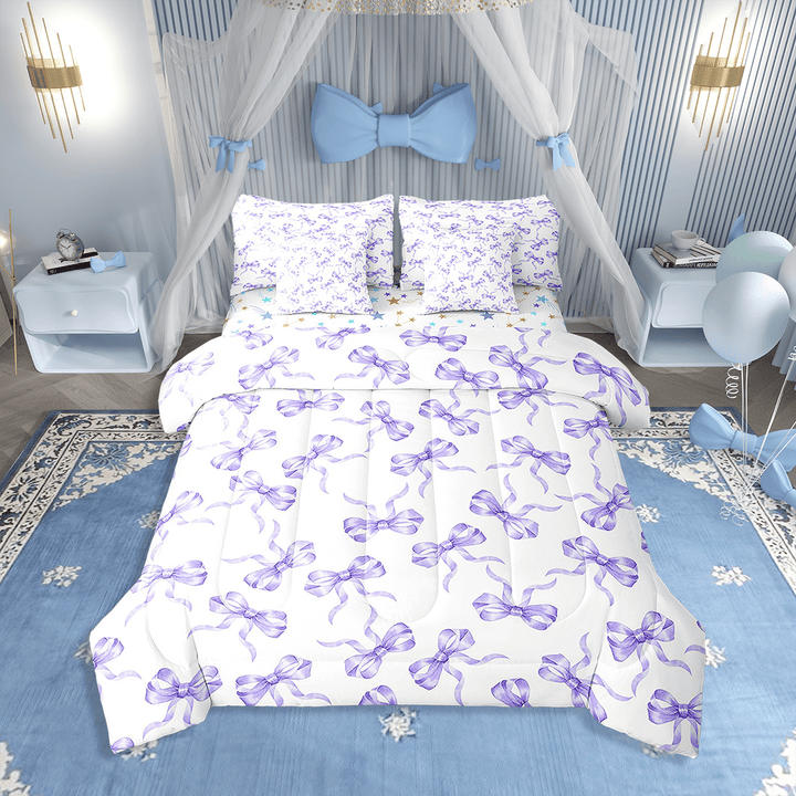 Erosebridal Bow Bedding Sets Twin Size,Cute Kawaii Comforter Sets with Sheets,Reversible,7pcs