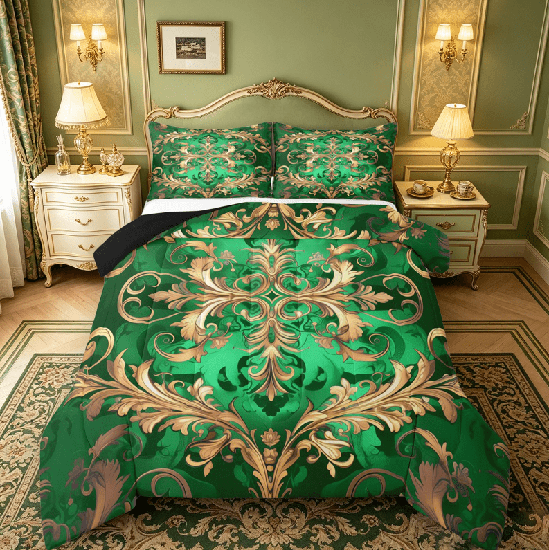 Erosebridal Gold Damask Bedding Sets King with Comforter,Boho Bohemain Flower Duvet Insert,Vintage Florals Comforter Sets King Size For Men Women,Breathable Room Decor Reversible£¬3pcs