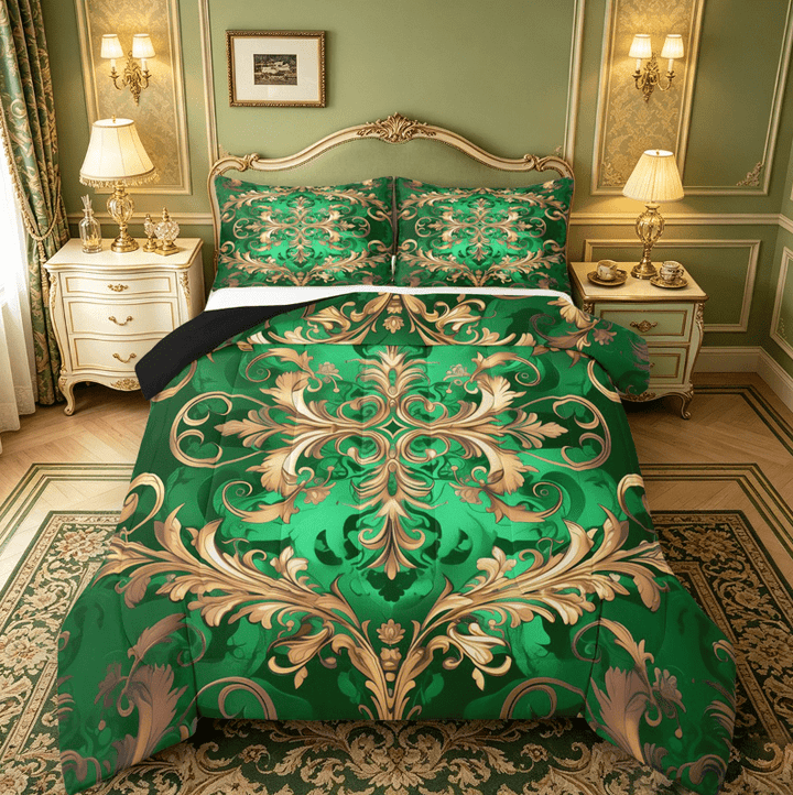 Erosebridal Gold Damask Bedding Sets King with Comforter,Boho Bohemain Flower Duvet Insert,Vintage Florals Comforter Sets King Size For Men Women,Breathable Room Decor Reversible£¬3pcs