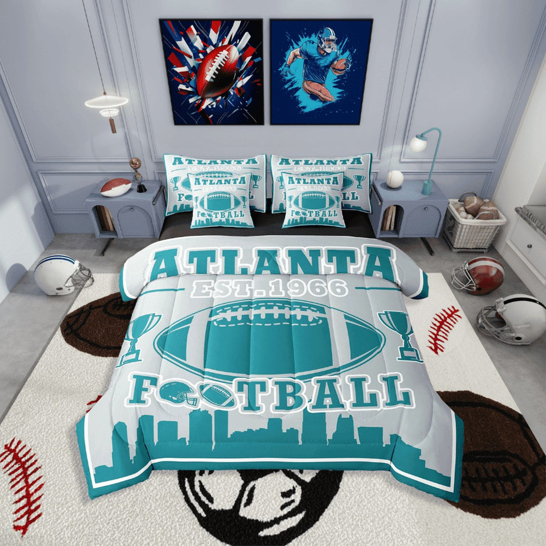 Erosebridal Teen Ball Gaming Football Bedding Sets Twin Size,Sport Game Comforter Sets with Sheets,Gamer Decoration(Atlanta),Reversible,Lightweight,7-Piece