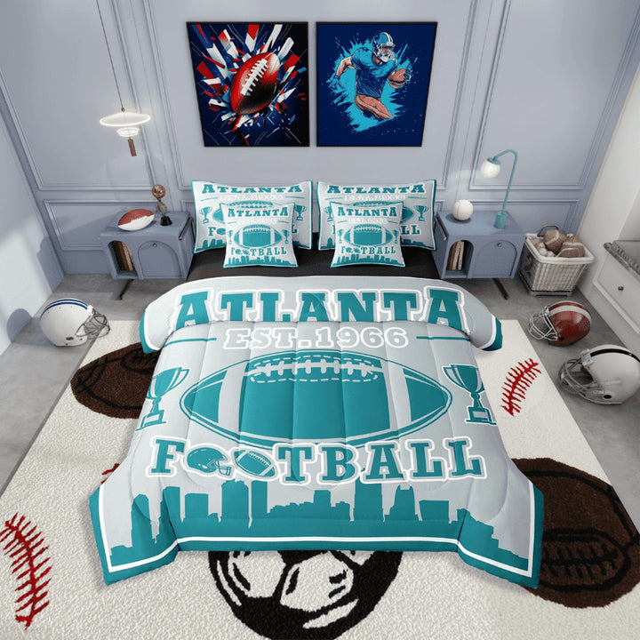 Erosebridal Teen Ball Gaming Football Bedding Sets Twin Size,Sport Game Comforter Sets with Sheets,Gamer Decoration(Atlanta),Reversible,Lightweight,7-Piece