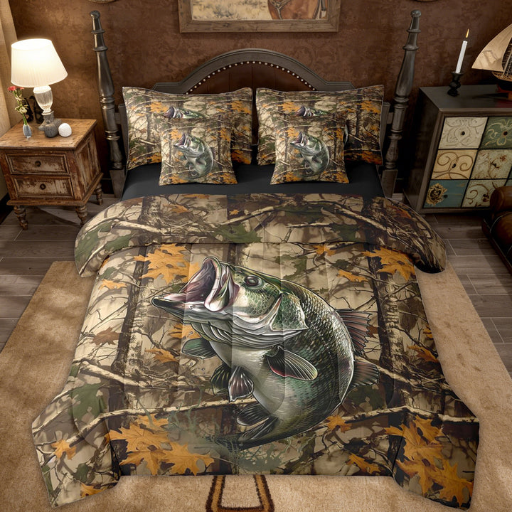 Erosebridal Pike Fish Twin Comforter Set for Men, Bass Big Fish Bed in a Bag Room Decorative Fishing and Hunting 7 Pieces Bedding Set Fisherman Fish Man Bed Set