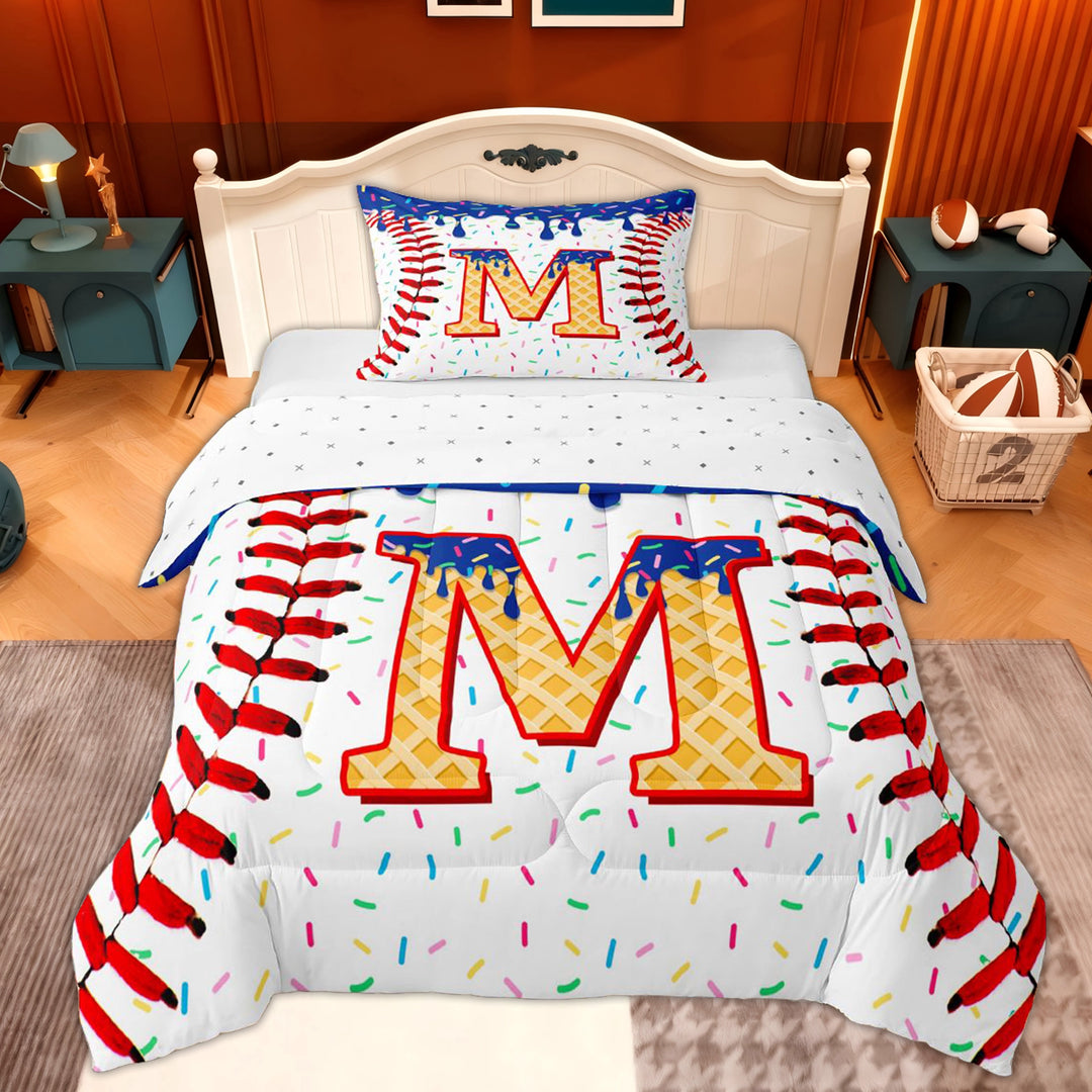 Erosebridal Orange Monogrammed M Twin Comforter Sets, Sport Baseball Bedding Set, Kids Boys, 2pcs