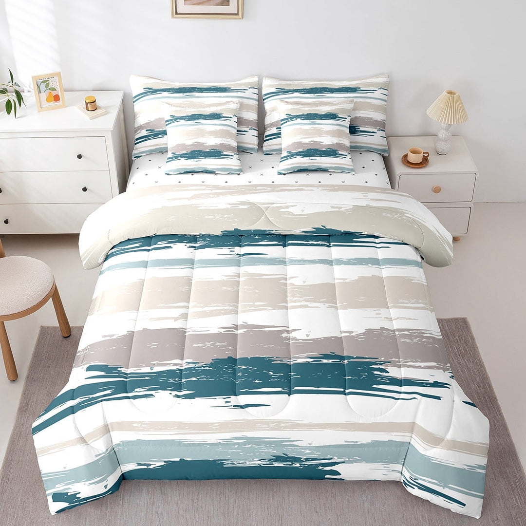 Erosebridal Oil Painting Bedding Queen Size,Minimalism Art Comforter Sets with Sheets,Green Brown White Bedding Sets Queen Size,Lightweight Bedroom Decoration Reversible,7pcs