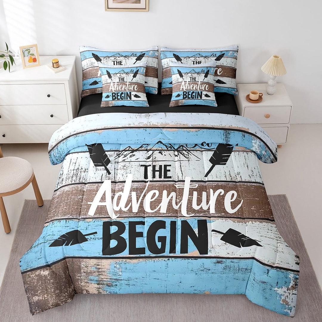 Erosebridal Adventure Theme Bedding Sets Twin Size,Black Blue Comforter Sets with Sheets,Happy Camping Bed in a Bag Twin size,Breathable Lodge Room Decor,Reversible,7pcs