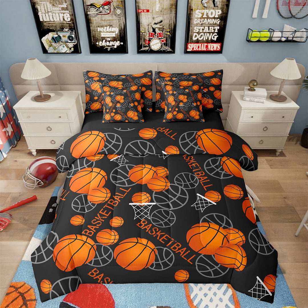 Erosebridal Gaming Basketball Bedding Sets Twin Size,Ball Game Comforter Sets with Sheets,Sport Room Decor,7-Piece