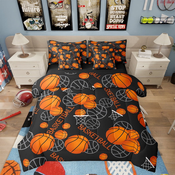 Erosebridal Gaming Basketball Bedding Sets Twin Size,Ball Game Comforter Sets with Sheets,Sport Room Decor,7-Piece