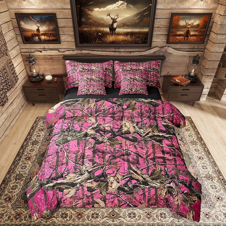 Erosebridal Pink Camouflage King Bedding Set with Sheets All Purpose Girls Pink Camo Comforter Sets for Hunters Cabin or Rustic Lodge Rustic Farmhouse Camo Bed in a Bag, 7 Pieces