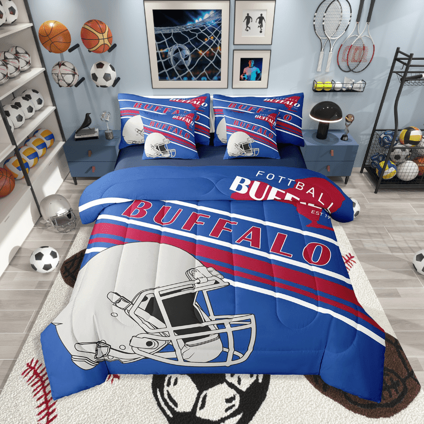 Erosebridal Football Print Bedding Sets Twin Size,Sport Gamer Comforter Sets with Sheets,Rugby Decoration(Buffalo),Reversible,Breathable,7pcs