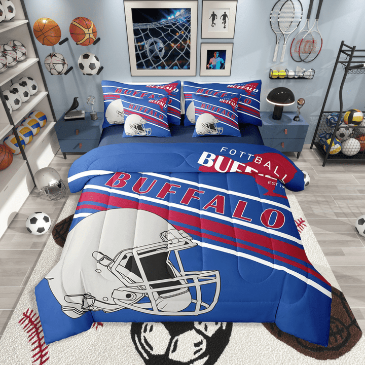 Erosebridal Football Print Bedding Sets Twin Size,Sport Gamer Comforter Sets with Sheets,Rugby Decoration(Buffalo),Reversible,Breathable,7pcs