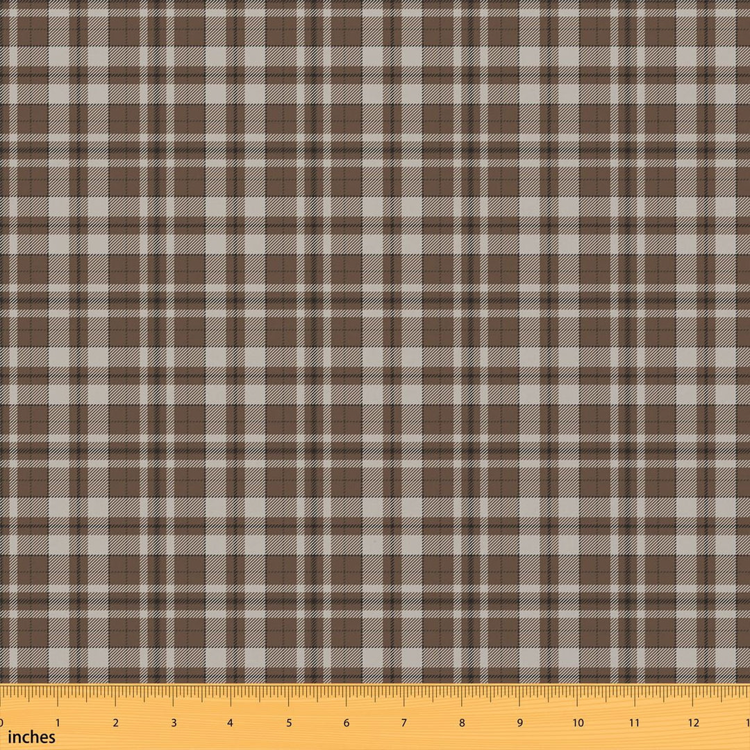Manfei Geometric Grid Fabric by the Yard 1 Yard, Aesthetic Checkered Home Decor Fabric by the Yard, Taupe Brown Plaid