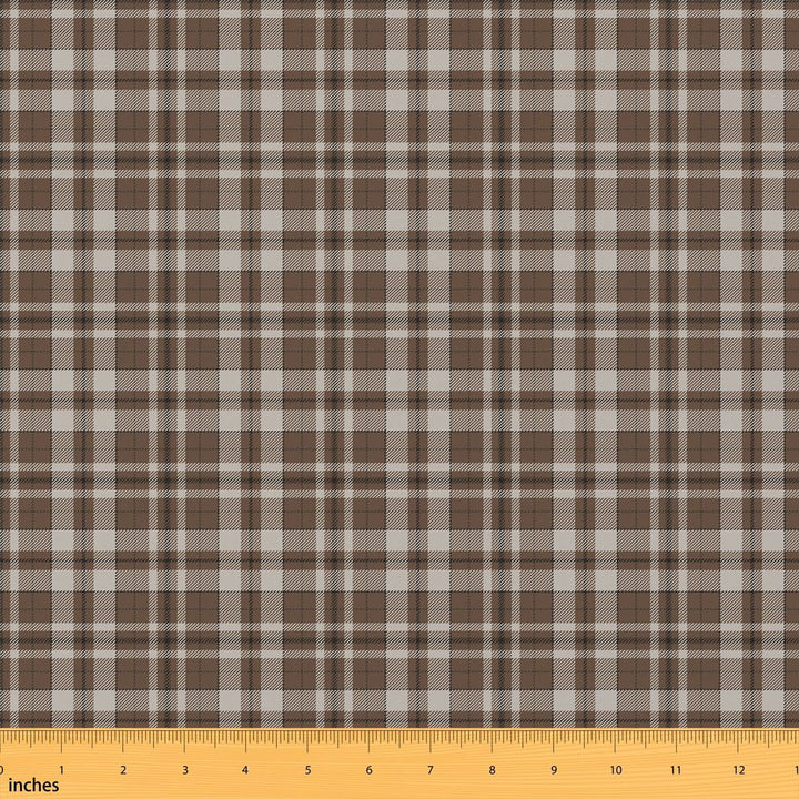 Manfei Geometric Grid Fabric by the Yard 1 Yard, Aesthetic Checkered Home Decor Fabric by the Yard, Taupe Brown Plaid