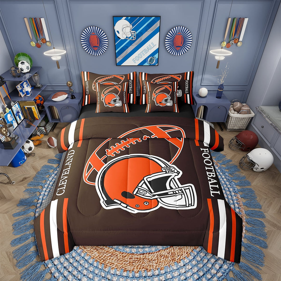 Erosebridal American Football Comforter Set Twin 7 Pcs Rugby Games Sport Arena Deep Brown Orange Bedding Set Sports Theme Bed in a Bag with Comforter,Sheets