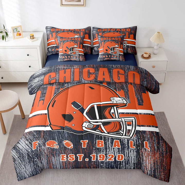 Erosebridal Sports Bed in a Bag Twin size, American Football City Bed Set, Navy Orange, CHICAGO, Microfiber 7pcs