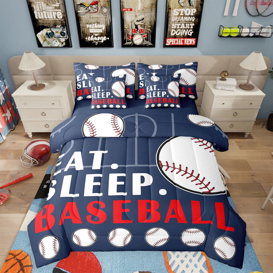 Erosebridal Baseball Bed in a Bag Twin Sports Bedding Sets Baseball Comforter Set with Sheets Baseball Ball Games Bed Set Baseball Room Decor Teen Kids Boys Sheets 7 Pcs Navy Blue White