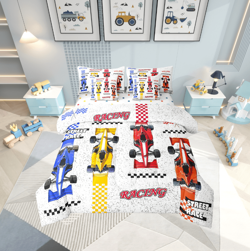 Erosebridal Racing Car Bedding Sets Twin Size,Fast Cat Comforter Sets with Sheets,Extreme Sports Bed in a Bag Twin size,Breathable Sport Car Room Decorative,Reversible,7-Piece