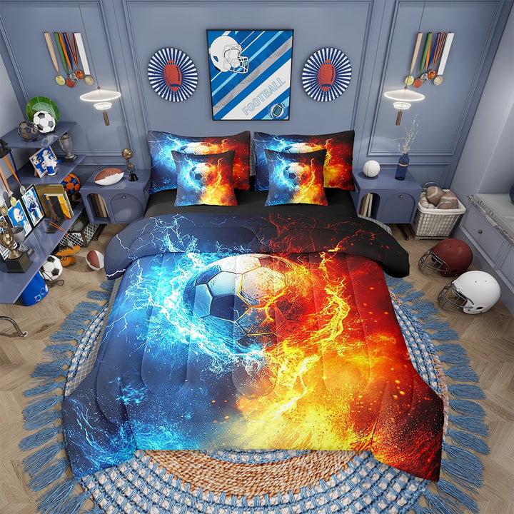 Erosebridal Football Bedding Set Twin Size Rugby Sports Comforter Set With Sheets7 piece Soccer Ball Game Bed in a Bag Gift for Football Lover Blue Orange Bed Set with Comforter,Sheets