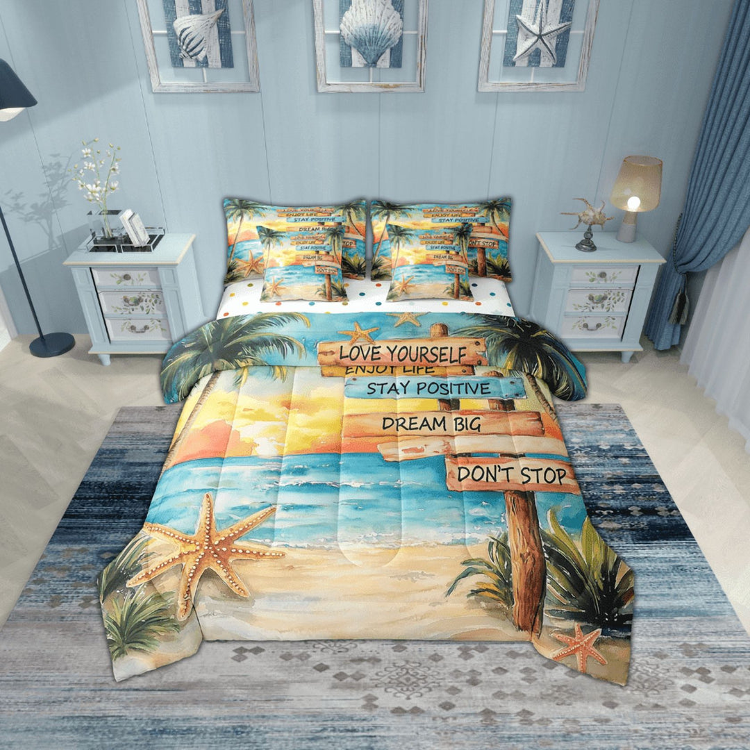 Erosebridal Ocean Beach Bedding Sets Twin Size,Sealife Starfish Comforter Sets with Sheets,Summer Holiday Decor,Reversible,Breathable,7pcs
