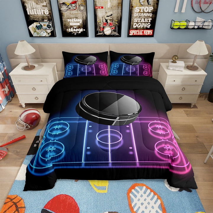 Ice Hockey Twin Comforter Set Sports Bedding Sets Teen Ice Hockey Lover Bedding Comforter Sets Winter Sports Game Themed Down Comforter Ice Hockey Game Decor Duvet Set