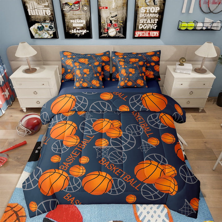 Erosebridal Basketball Bedding Sets Twin Size,Sport Theme Comforter Sets with Sheets,Blue Reversible,7pcs
