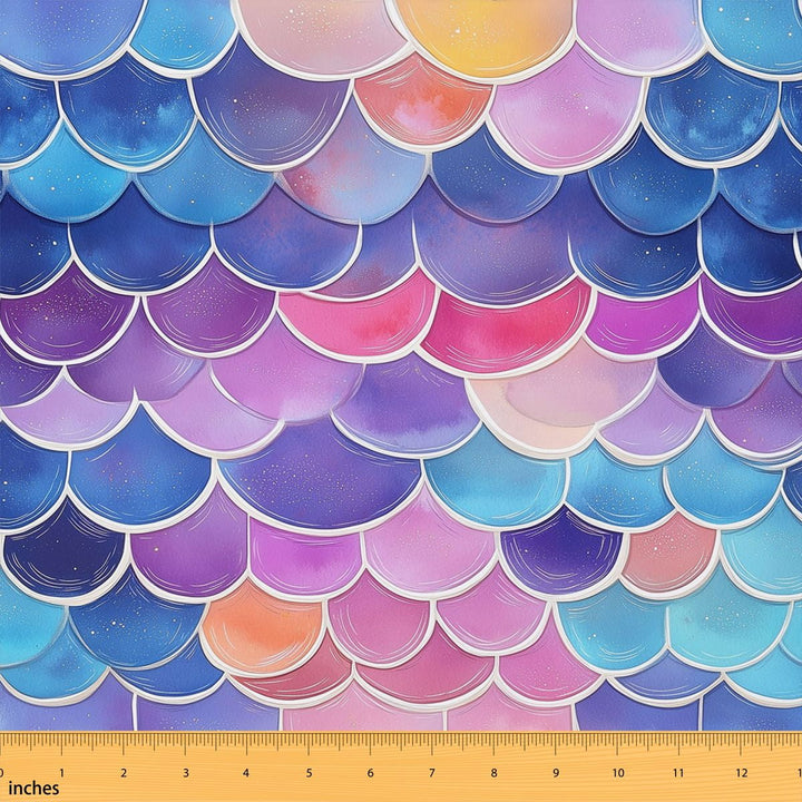 Manfei Gradient Mermaid Scales Fabric by the Yard 2 Yards, Watercolor Animal Sewing Fabric, Iridescent Blue Pink Orange