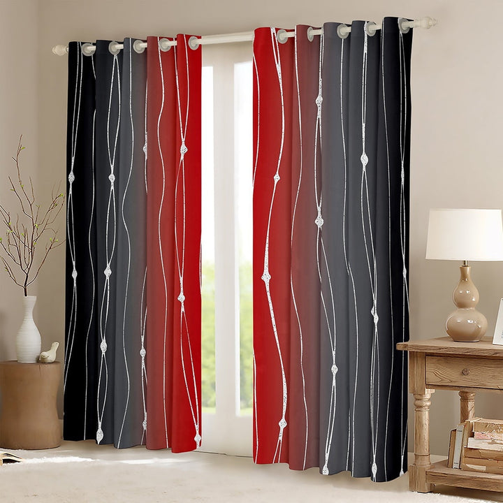 Black and Red Ombre Curtains Aesthetic Geometric Curtains &amp; Drapes, Dots and Wave Stripe 30%-50% Blackout Curtains Watercolor Gradient Living Room Curtains, Abstract Lines Window Treatments