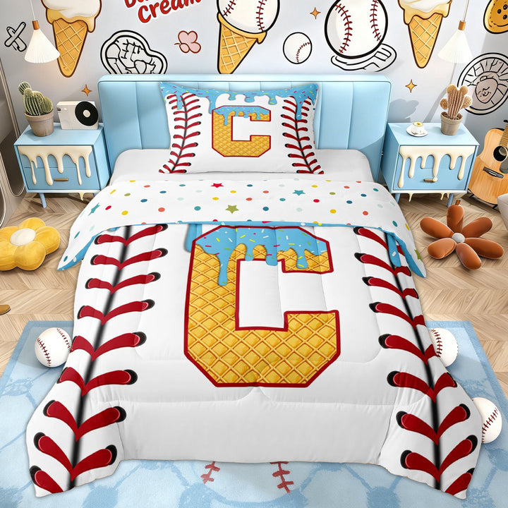 Erosebridal Ice Cream C Letter Twin Comforter Sets, Cartoon Baseball Bedding Set, 2 Pieces