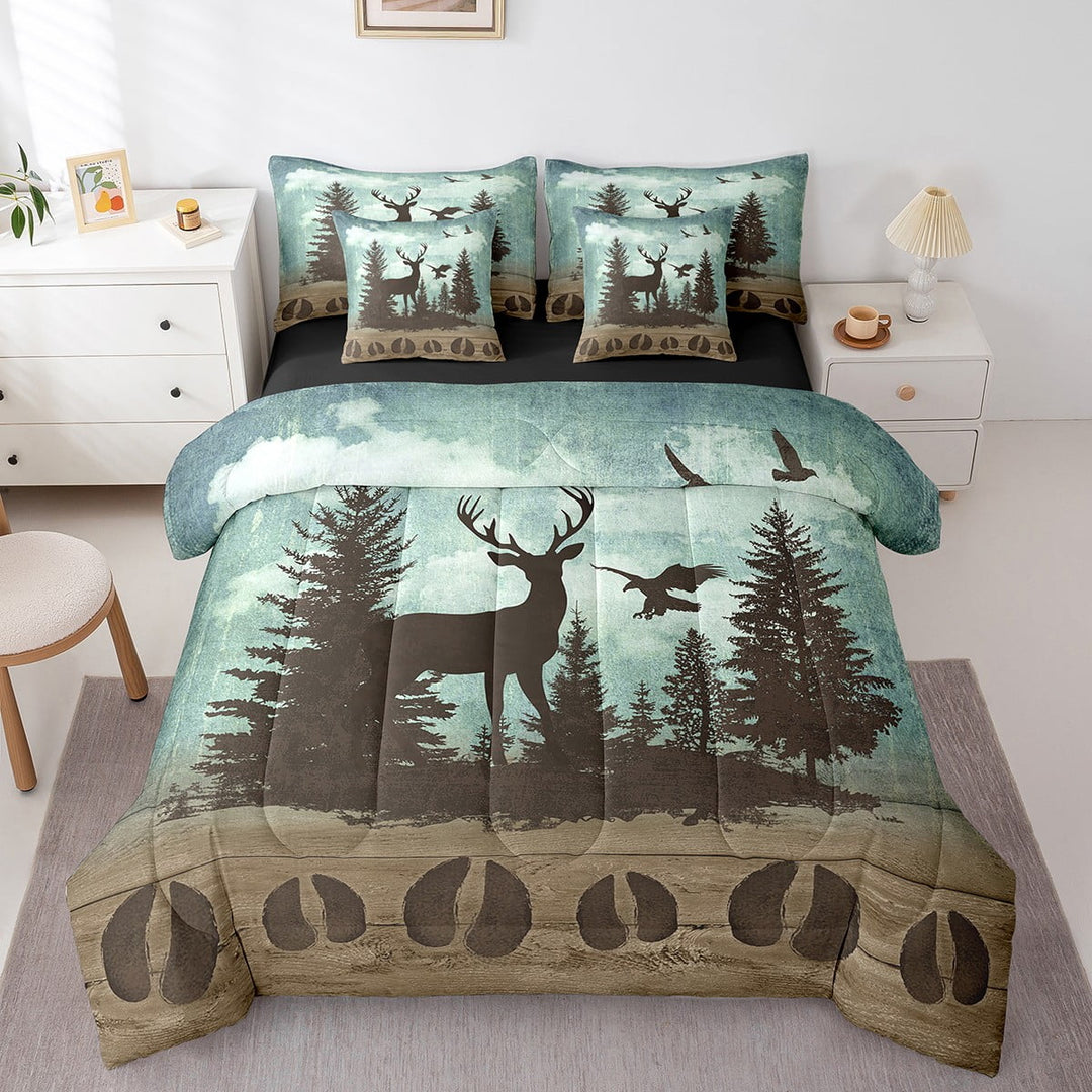 Erosebridal Rustic Farmhouse Bedding Sets Queen Size, Jungle Deer Print Bedding Queen Size, Countryside Reversible Comforter Sets with Sheets, Breathable Room Decor, 7-Piece