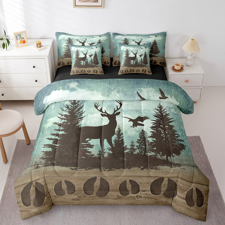 Erosebridal Rustic Farmhouse Bedding Sets Queen Size, Jungle Deer Print Bedding Queen Size, Countryside Reversible Comforter Sets with Sheets, Breathable Room Decor, 7-Piece