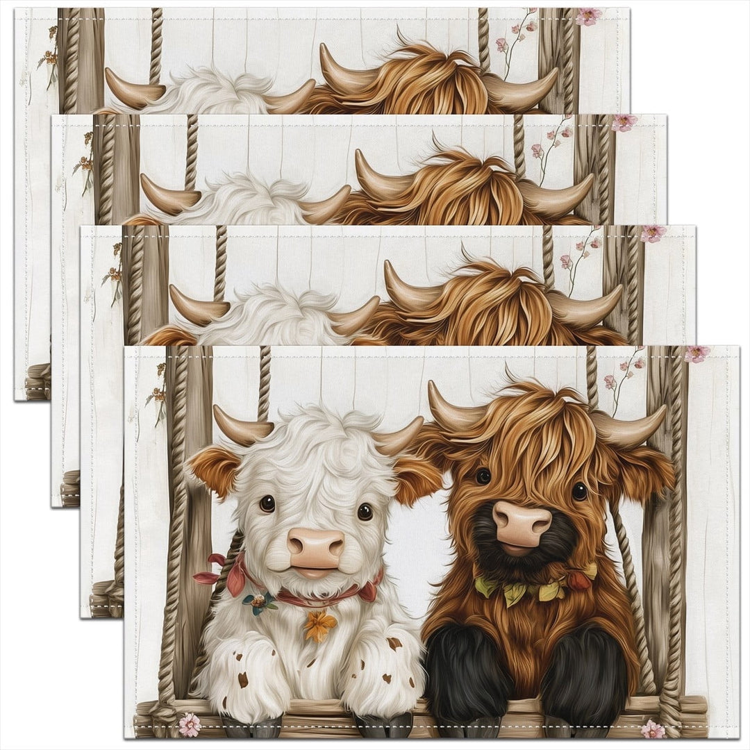 Erosebridal Cute Highland Cow Place Mats Set of 4 for in Door Dinning, Sunflower Table Place Mats for in Door Dining, Rustic Animal Decor