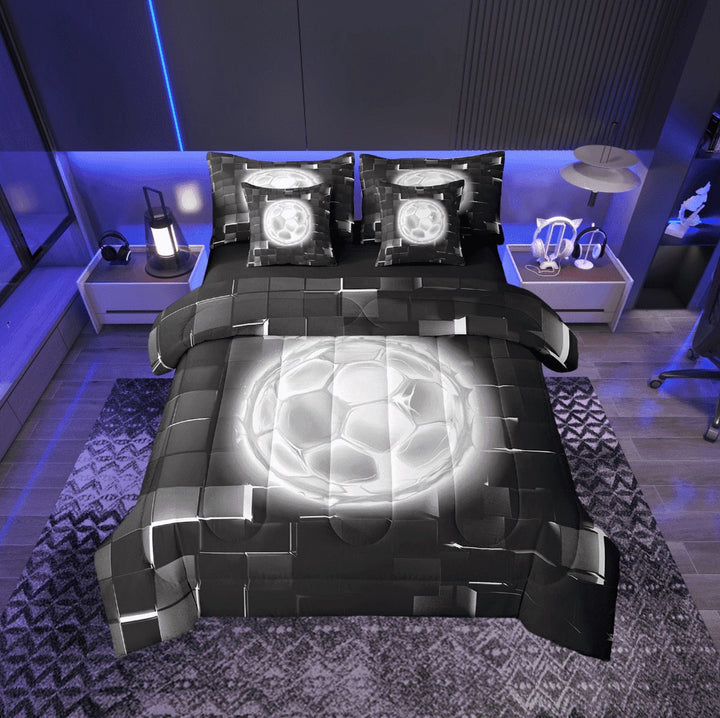 Football 7 Pieces Twin Comforter Set,Silver Hippie Soccer Bed in a Bag Comforter &amp; Sheet Set All Season,Hip Hop Bedding Sets with Comforter, Sheets, Pillowcases &amp; Shams